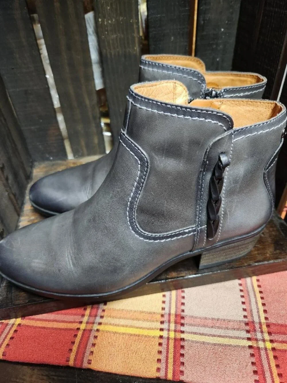 Pikolinos 8 EU 38 Lead Gray Leather Ankle Booties Daroca Braided MSRP $230